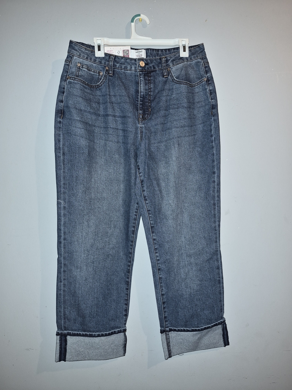 Edited Hunter Women's Medium-Dark Blue Cropped Jeans with Rolled Hem